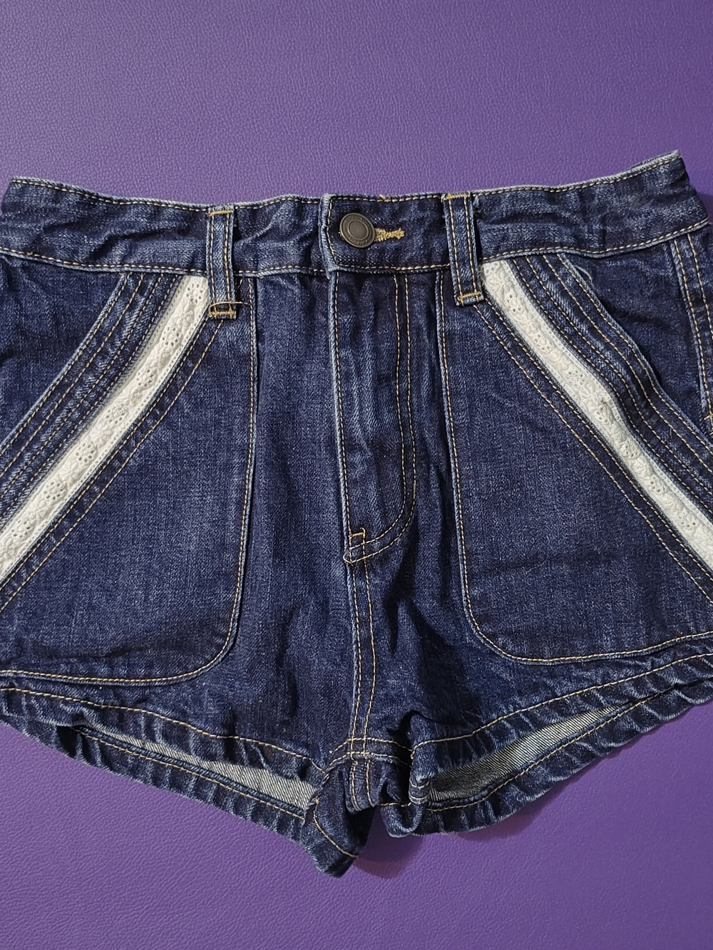 Free People Dark Blue Denim Shorts with White Trim